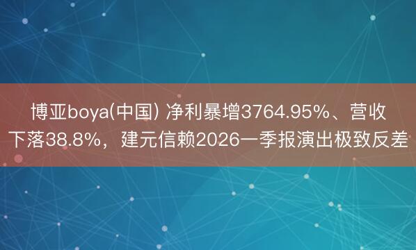 博亚boya(中国) 净利暴增3764.95%、营收下落38.8%，建元信赖2026一季报演出极致反差