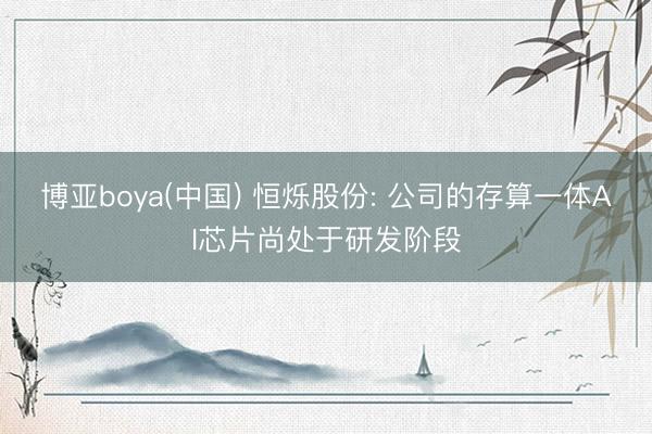 博亚boya(中国) 恒烁股份: 公司的存算一体AI芯片尚处于研发阶段
