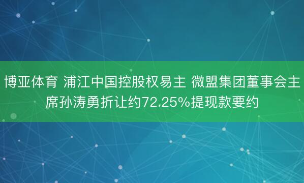 博亚体育 浦江中国控股权易主 微盟集团董事会主席孙涛勇折让约72.25%提现款要约